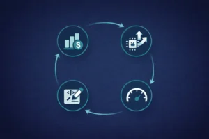 AI maintenance cycle showing cost monitoring, model updates, prompt optimization, and performance tracking