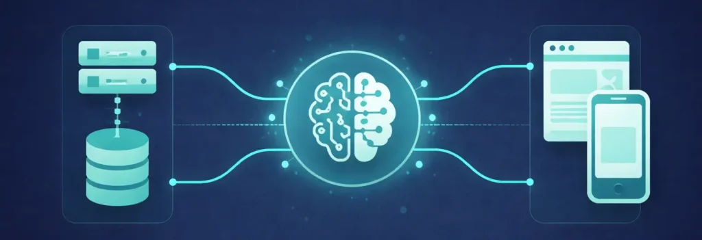 Architecture diagram showing how AI integrates into an existing business software stack