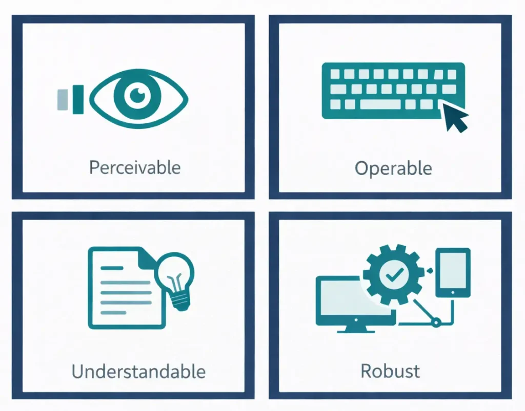 WCAG 2.2 four principles of web accessibility: perceivable, operable, understandable, robust